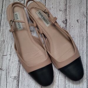 Steve Madden Nude and Black Slingback Cap-Toe Flats